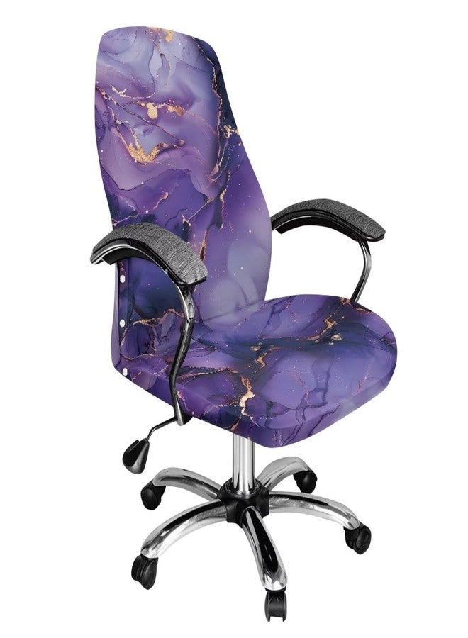 Wanyint Marble Violet Gold Stretch Office Chair Cover for Desk Computer Chair Removable Boss Rotating Office Chair Slipcover Protective High Back Chair Slipcover, L - Image 1